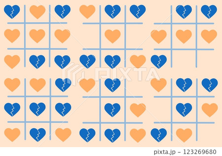 Seamless wallpaper with games. Endless pattern with a tic-tac-toe game with a broken heart. Seamless wallpaper with games. Endless pattern with a tic-tac-toe game with a broken heart. 123269680