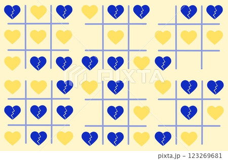 Seamless wallpaper with games. Endless pattern with a tic-tac-toe game with a broken heart. Seamless wallpaper with games. Endless pattern with a tic-tac-toe game with a broken heart. 123269681