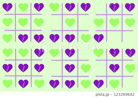 Seamless wallpaper with games. Endless pattern with a tic-tac-toe game with a broken heart. Seamless wallpaper with games. Endless pattern with a tic-tac-toe game with a broken heart. 123269682
