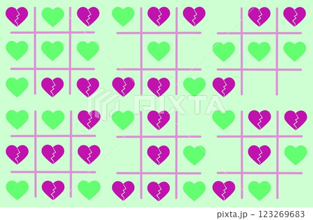 Seamless wallpaper with games. Endless pattern with a tic-tac-toe game with a broken heart. Seamless wallpaper with games. Endless pattern with a tic-tac-toe game with a broken heart. 123269683