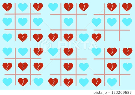 Seamless wallpaper with games. Endless pattern with a tic-tac-toe game with a broken heart. 123269685