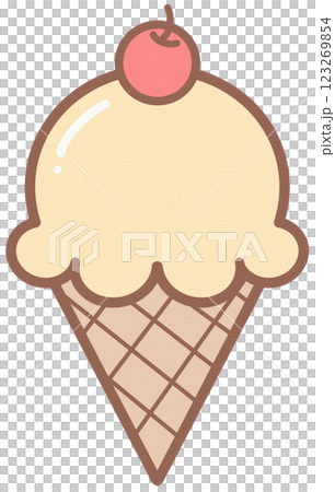 Cute Vanilla Ice Cream waffle cone with cherry topping 123269854