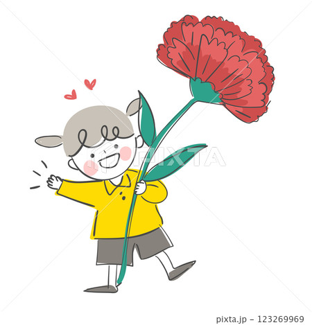 Character illustration of a child holding a carnation 123269969