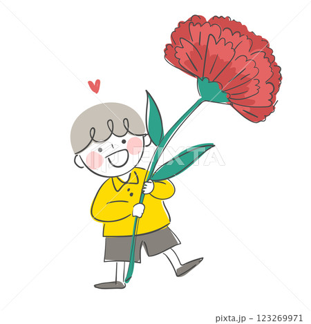 Character illustration of a child holding a carnation 123269971