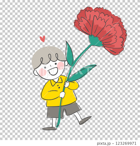 Character illustration of a child holding a carnation 123269971