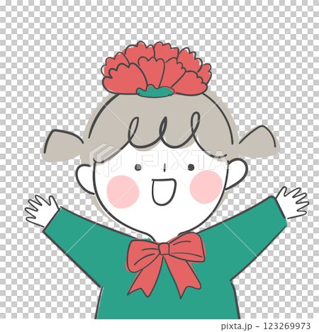 Character illustration of a child wearing a carnation flower headband Character illustration of a child wearing a carnation flower headband 123269973
