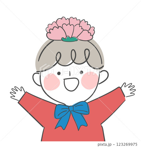 Character illustration of a child wearing a carnation flower headband 123269975
