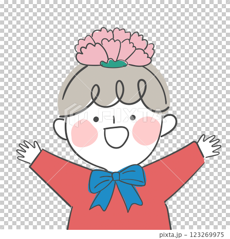 Character illustration of a child wearing a carnation flower headband 123269975