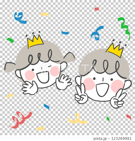 Character illustration of children wearing crowns with flower petals Character illustration of children wearing crowns with flower petals 123269981