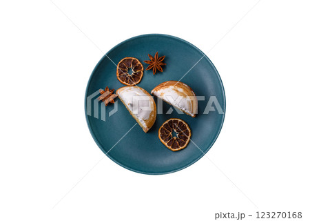 Sweet lemon tart with cream filling and zest Sweet lemon tart with cream filling and zest 123270168