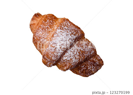 Fresh crispy sweet croissant with chocolate filling Fresh crispy sweet croissant with chocolate filling 123270199