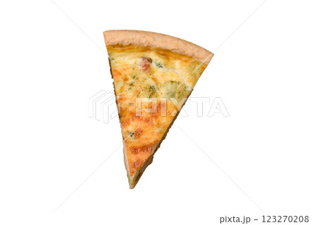 Delicious quiche with broccoli, cheese, chicken, spices and herbs Delicious quiche with broccoli, cheese, chicken, spices and herbs 123270208