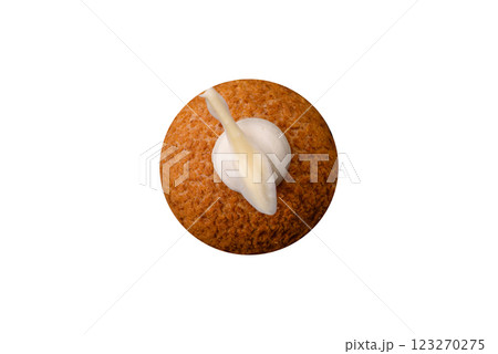 Delicious sweet shu cake with cream and nuts Delicious sweet shu cake with cream and nuts 123270275