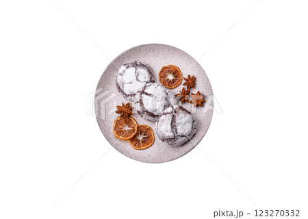 Sweet chocolate crinkle cookies made at home 123270332