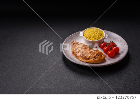 Grilled chicken fillet with salt, spices and herbs 123270757