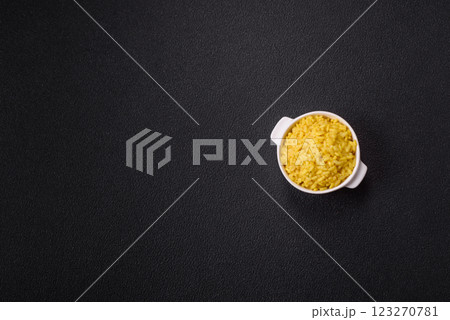 Italian arborio risotto rice with salt, spices and herbs 123270781