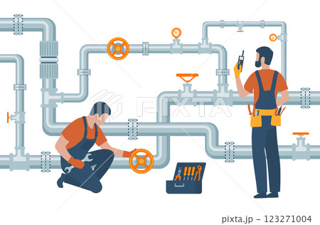 Professional workers service pipelines. Repair and maintenance of utility lines 123271004