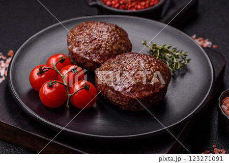 Beef burger patties with salt, spices and herbs 123271091