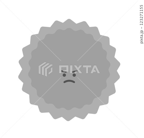 怒った顔のグレーギザギザした形のウイルスや菌、イライラや怒りの感情などのイメージ素材 123271155