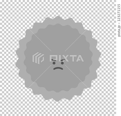 怒った顔のグレーギザギザした形のウイルスや菌、イライラや怒りの感情などのイメージ素材 123271155