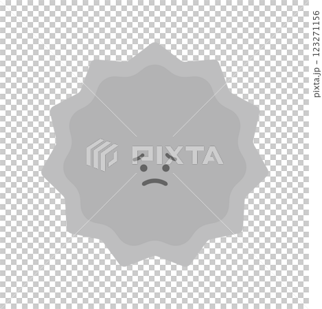 困り顔のグレーのギザギザした形のウイルスや菌、不安や心配、メンタルの不調など感情のイメージ素材 123271156