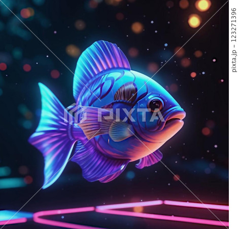 Fish in neon color. Beautiful fauna of the aukarium world. Fish in neon style. Fish in neon color. Beautiful fauna of the aukarium world. Fish in neon style. 123271396