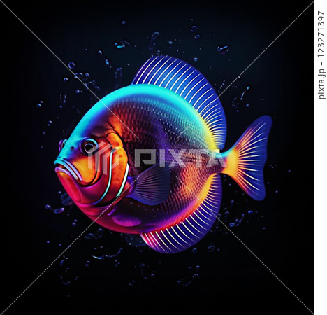 Fish in neon color. Beautiful fauna of the aukarium world. Fish in neon style. 123271397