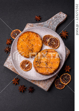 Pumpkin cut into slices and grilled with rosemary and spices Pumpkin cut into slices and grilled with rosemary and spices 123271502