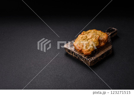 Delicious fried pork or chicken chops breaded with salt and spices 123271515