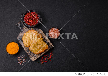 Delicious fried pork or chicken chops breaded with salt and spices Delicious fried pork or chicken chops breaded with salt and spices 123271524