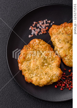 Delicious fried pork or chicken chops breaded with salt and spices Delicious fried pork or chicken chops breaded with salt and spices 123271531