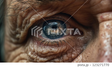 close up of an old person's eyes looking wrinkled and aged with full macro detail. close up of an old person's eyes looking wrinkled and aged with full macro detail. 123271770