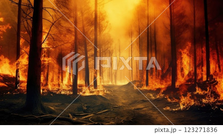 Forest on fire and environment damage and natural habitats, fire is everywhere and air pollution 123271836