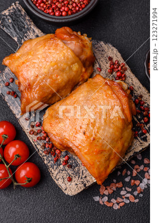 Chicken thighs fried with salt, spices and herbs Chicken thighs fried with salt, spices and herbs 123271994