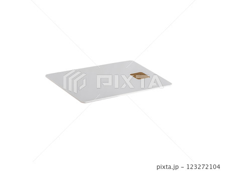A blank credit card lying, showing its sleek design with a chip and clean texture. Ideal for 123272104