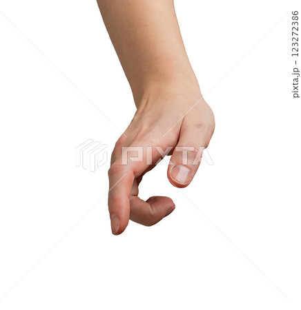 Female hand with index finger extended, pointing downward as if pressing or selecting an invisible Female hand with index finger extended, pointing downward as if pressing or selecting an invisible 123272386