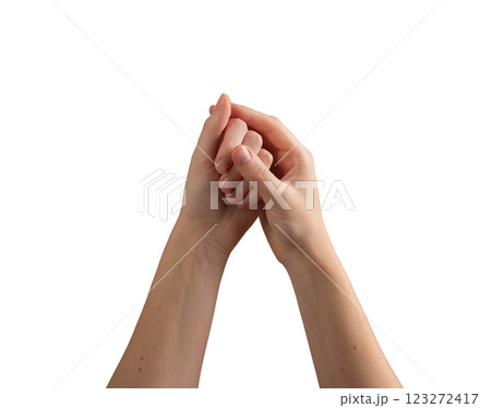 Female hands with glossy, well-groomed nails, demonstrating beauty, skincare, and wellness. 123272417