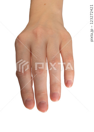 Female hands with glossy, well-manicured nails, gently spread to showcase care, hygiene, and 123272421