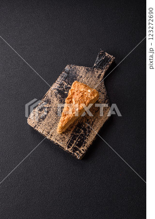 Piece of sweet layer cake Napoleon with custard Piece of sweet layer cake Napoleon with custard 123272690