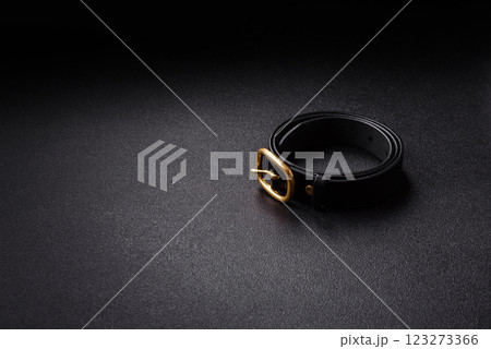 New leather women's belt with an old-style metal buckle 123273366