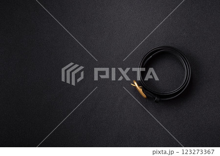 New leather women's belt with an old-style metal buckle 123273367