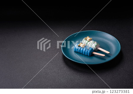 Natural popsicle ice cream on a stick in the style of Christmas 123273381