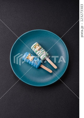 Natural popsicle ice cream on a stick in the style of Christmas Natural popsicle ice cream on a stick in the style of Christmas 123273383