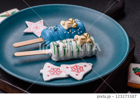 Natural popsicle ice cream on a stick in the style of Christmas 123273387