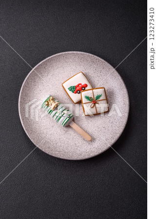 Natural popsicle ice cream on a stick in the style of Christmas 123273410