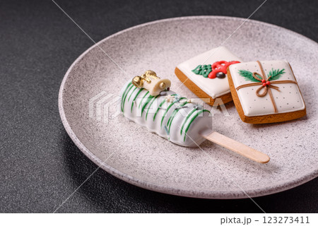 Natural popsicle ice cream on a stick in the style of Christmas Natural popsicle ice cream on a stick in the style of Christmas 123273411