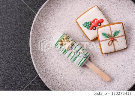 Natural popsicle ice cream on a stick in the style of Christmas Natural popsicle ice cream on a stick in the style of Christmas 123273412