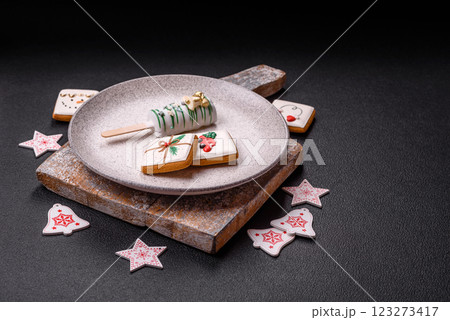 Natural popsicle ice cream on a stick in the style of Christmas 123273417