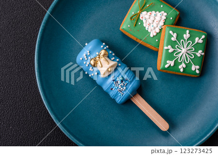 Natural popsicle ice cream on a stick in the style of Christmas Natural popsicle ice cream on a stick in the style of Christmas 123273425