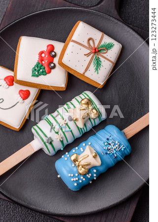 Natural popsicle ice cream on a stick in the style of Christmas 123273444